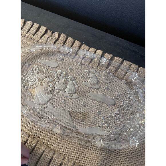 Lot Of 3 Serving Platter Bowls Tray Christmas Holiday Heavy Glass Angel Figures - Picture 7 of 10
